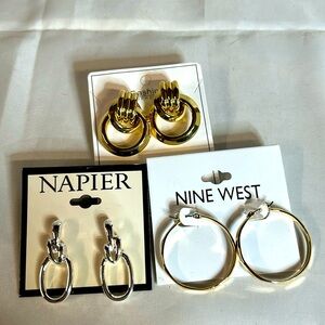Nine West & Napier Earrings. 3 Pair Gold/Siler Tone. NWT